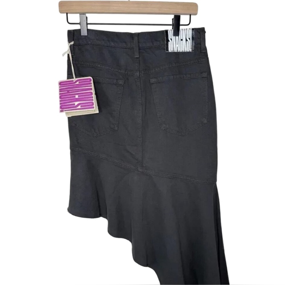 Mother Snacks Crinkle Cut Asymmetrical Denim‎ Midi Skirt Black Size 27 NWT - Picture 6 of 15